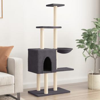ARDEBO.de - Kratzbaum mit Sisal-Kratzsäulen Dunkelgrau 145 cm