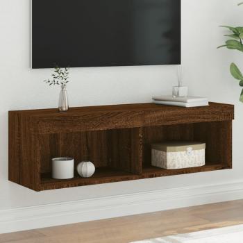 ARDEBO.de - TV-Schrank mit LED-Leuchten Braun Eichen-Optik 100x30x30 cm