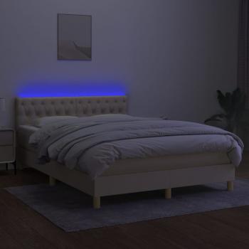 Boxspringbett mit Matratze & LED Creme 140x190 cm Stoff