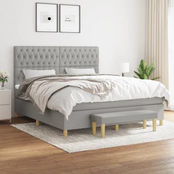 ARDEBO.de - Boxspringbett mit Matratze Hellgrau 180x200 cm Stoff