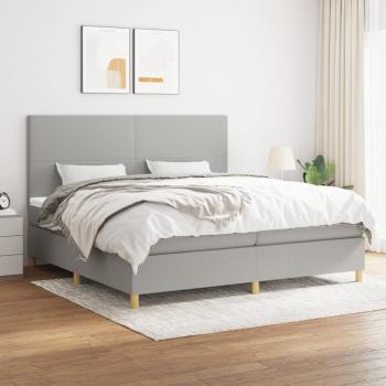 ARDEBO.de - Boxspringbett mit Matratze Hellgrau 200x200 cm Stoff