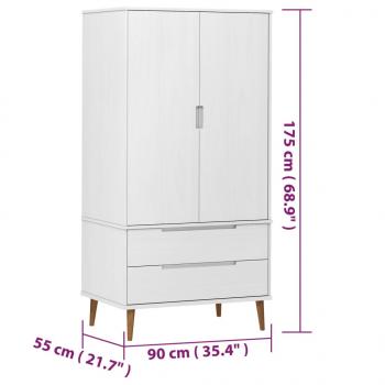 Kleiderschrank MOLDE Weiß 90x55x175 cm Massivholz Kiefer