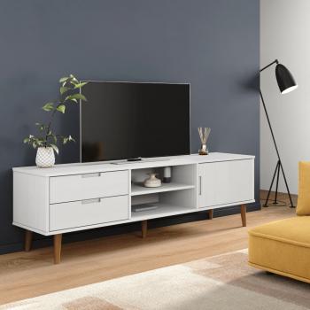 ARDEBO.de - TV-Schrank MOLDE Weiß 158x40x49 cm Massivholz Kiefer