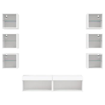 8-tlg. Wohnwand mit LED-Beleuchtung Weiß Holzwerkstoff