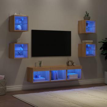 ARDEBO.de - 7-tlg. Wohnwand mit LED-Beleuchtung Sonoma-Eiche Holzwerkstoff