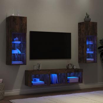 ARDEBO.de - 5-tlg. Wohnwand mit LED-Beleuchtung Räuchereiche Holzwerkstoff