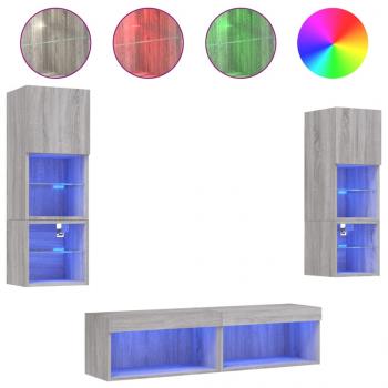6-tlg. Wohnwand mit LED-Beleuchtung Grau Sonoma Holzwerkstoff