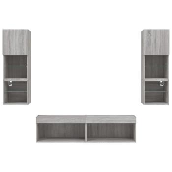 6-tlg. Wohnwand mit LED-Beleuchtung Grau Sonoma Holzwerkstoff
