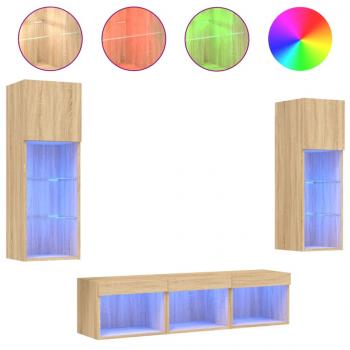 5-tlg. Wohnwand mit LED-Beleuchtung Sonoma-Eiche Holzwerkstoff