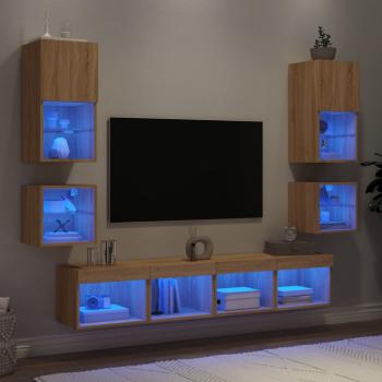 ARDEBO.de - 8-tlg. Wohnwand mit LED-Beleuchtung Sonoma-Eiche Holzwerkstoff