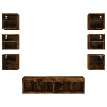 8-tlg. Wohnwand mit LED-Beleuchtung Räuchereiche Holzwerkstoff