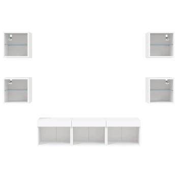 7-tlg. Wohnwand mit LED-Beleuchtung Weiß Holzwerkstoff