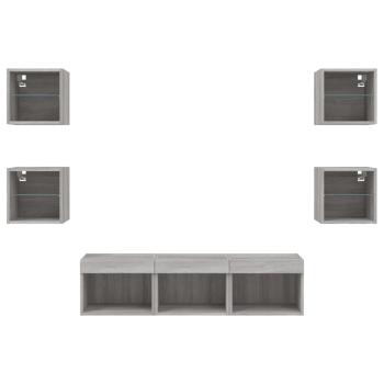 7-tlg. Wohnwand mit LED-Beleuchtung Grau Sonoma Holzwerkstoff