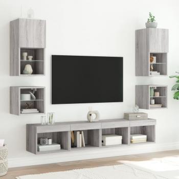 8-tlg. Wohnwand mit LED-Beleuchtung Grau Sonoma Holzwerkstoff