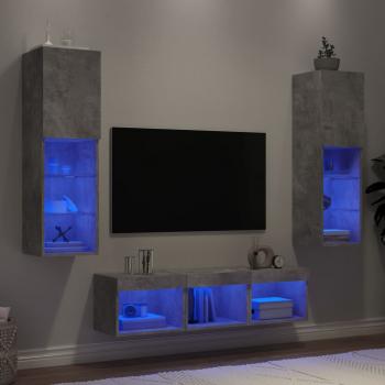 ARDEBO.de - 5-tlg. Wohnwand mit LED-Beleuchtung Betongrau Holzwerkstoff