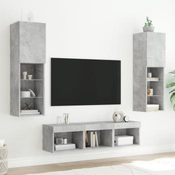 5-tlg. Wohnwand mit LED-Beleuchtung Betongrau Holzwerkstoff