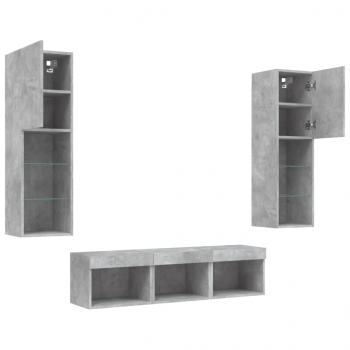 5-tlg. Wohnwand mit LED-Beleuchtung Betongrau Holzwerkstoff