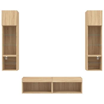 6-tlg. Wohnwand mit LED-Beleuchtung Sonoma-Eiche Holzwerkstoff