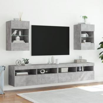 TV-Wandschränke mit LED-Leuchten 2 Stk. Betongrau 40x30x60,5 cm