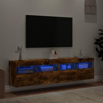 TV-Wandschränke mit LED-Leuchten 2 Stk. Räuchereiche 80x30x40cm