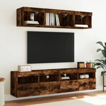 TV-Wandschränke mit LED-Leuchten 2 Stk. Räuchereiche 80x30x40cm