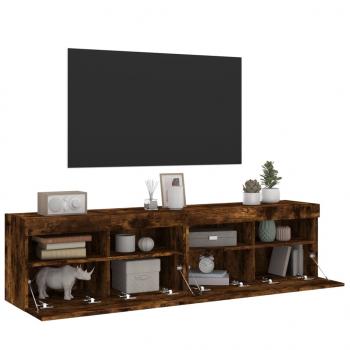 TV-Wandschränke mit LED-Leuchten 2 Stk. Räuchereiche 80x30x40cm
