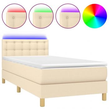 Boxspringbett mit Matratze & LED Creme 80x200 cm Stoff