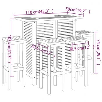 5-tlg. Gartenbar-Set Massivholz Akazie