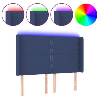 LED Kopfteil Blau 147x16x118/128 cm Stoff