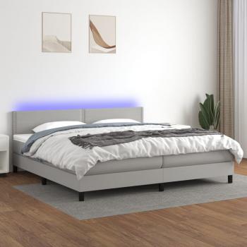 ARDEBO.de - Boxspringbett mit Matratze & LED Hellgrau 200x200 cm Stoff