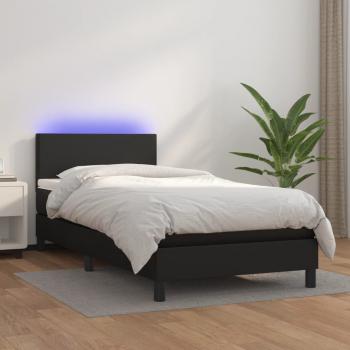 ARDEBO.de - Boxspringbett mit Matratze & LED Schwarz 80x200 cm Kunstleder