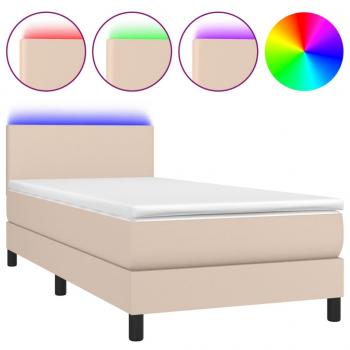 ARDEBO.de - Boxspringbett mit Matratze & LED Cappuccino-Braun 90x200cm