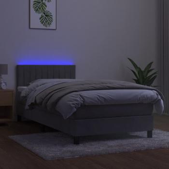 Boxspringbett mit Matratze & LED Hellgrau 100x200 cm Samt