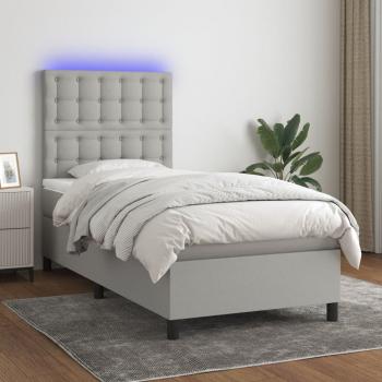 ARDEBO.de - Boxspringbett mit Matratze & LED Hellgrau 90x190 cm Stoff