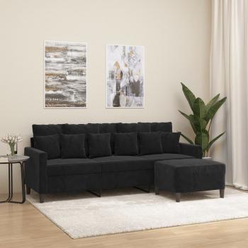 ARDEBO.de - 3-Sitzer-Sofa mit Hocker Schwarz 180 cm Samt