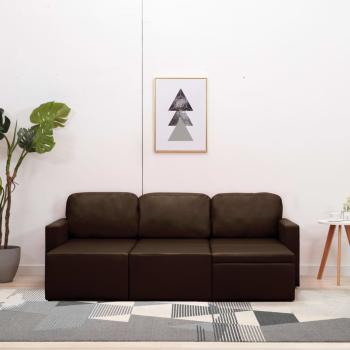 Modulares 3-Sitzer Schlafsofa Braun Kunstleder
