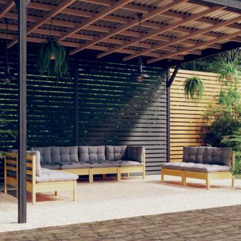 ARDEBO.de - 8-tlg. Garten-Lounge-Set mit Grauen Kissen Kiefer Massivholz