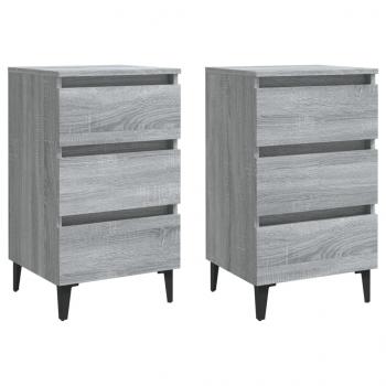 ARDEBO.de - Nachttische mit Metallbeinen 2 Stk. Grau Sonoma 40x35x69 cm