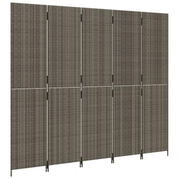 Paravent 5-tlg. Grau Poly Rattan