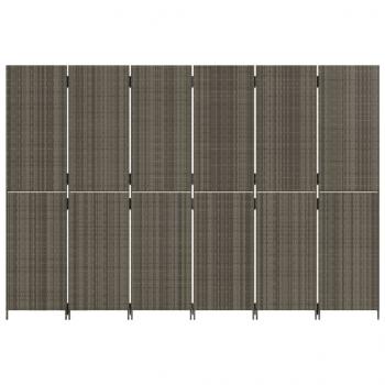 Paravent 6-tlg. Grau Poly Rattan