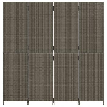 Paravent 4-tlg. Grau Poly Rattan