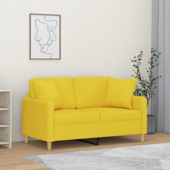 ARDEBO.de - 2-Sitzer-Sofa mit Zierkissen Hellgelb 120 cm Stoff