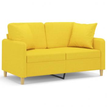 2-Sitzer-Sofa mit Zierkissen Hellgelb 120 cm Stoff