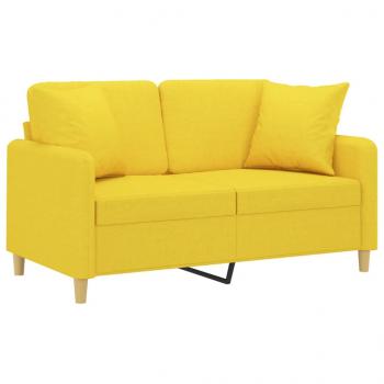 2-Sitzer-Sofa mit Zierkissen Hellgelb 120 cm Stoff