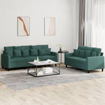 ARDEBO.de - 2-tlg. Sofagarnitur mit Kissen Dunkelgrün Samt