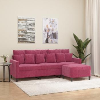 ARDEBO.de - 3-Sitzer-Sofa mit Hocker Weinrot 180 cm Samt