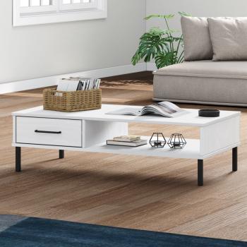 ARDEBO.de - Couchtisch OSLO mit Metallbeinen Weiß Massivholz Kiefer
