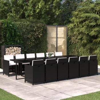 ARDEBO.de - 13-tlg. Garten-Essgruppe mit Kissen Poly Rattan Schwarz