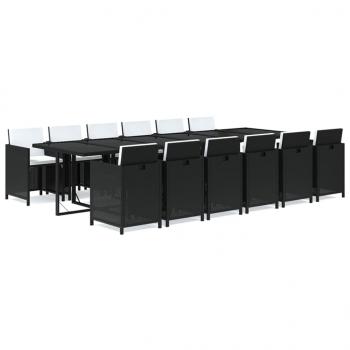 13-tlg. Garten-Essgruppe mit Kissen Poly Rattan Schwarz