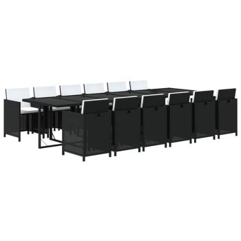 13-tlg. Garten-Essgruppe mit Kissen Poly Rattan Schwarz